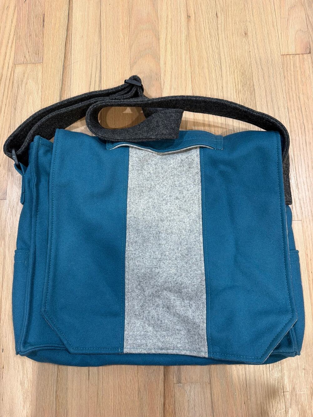 All wool messenger bag made by Pallas textiles